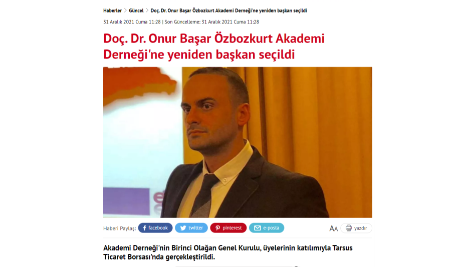 Doç. Dr. Onur Başar Özbozkurt Akademi Derneği\\\\\\\\\\\\\\\\\\\\\\\\\\\\\\\'ne Yeniden Başkan Seçildi