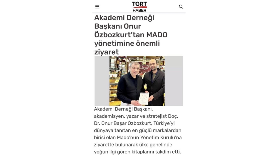 Akademi Derneği Başkanı Onur Özbozkurt’tan MADO Yönetimine Önemli Ziyaret