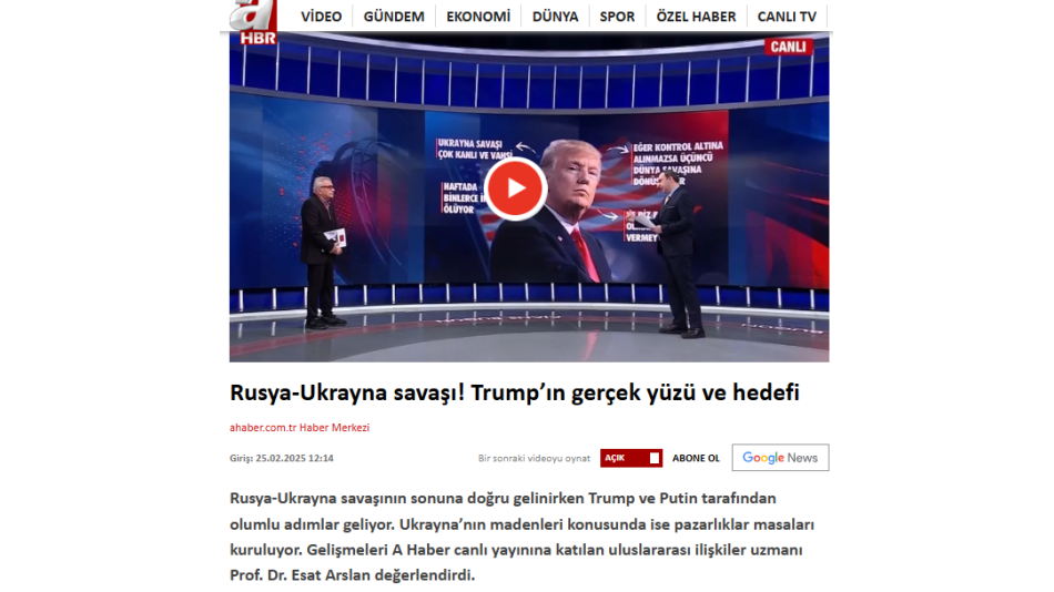 Rusya-Ukrayna savaşı! Trump’ın gerçek yüzü ve hedefi. Detayları Yönetim Kurulu Üyemiz Prof. Dr. Esat Arslan Aktardı