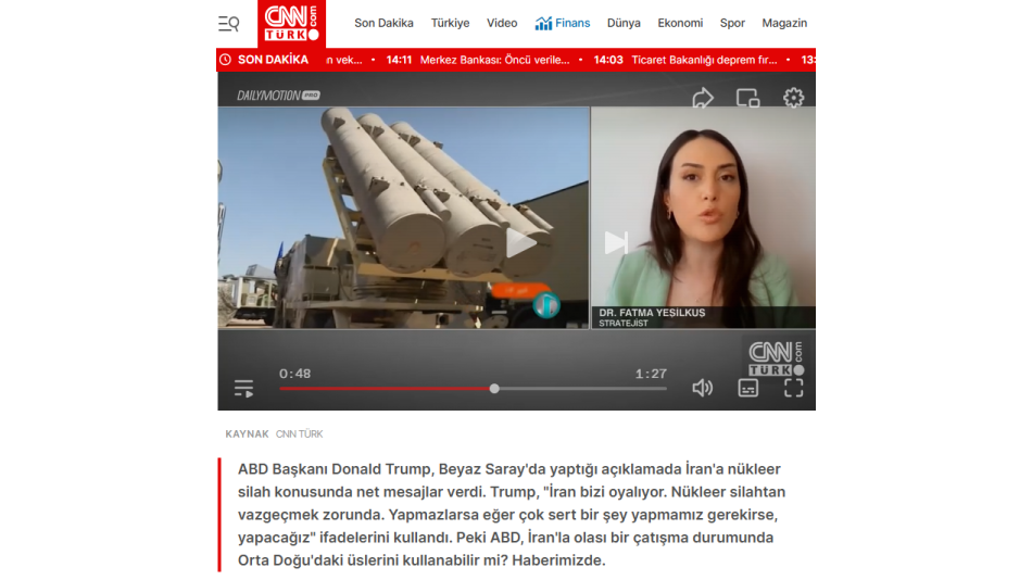 ABD, İran'ı vurmaya bahane mi arıyor? Detayları Stratejist Dr. Fatma Yeşilkuş CNN Türk'e Aktardı