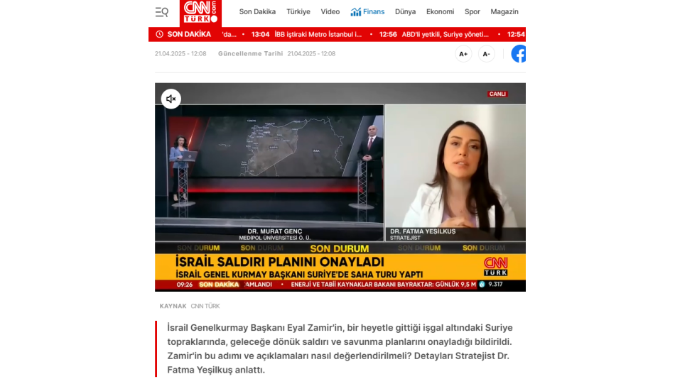 İsrail Saldırı Planını Onayladı. Detayları Stratejist Dr. Fatma Yeşilkuş CNN Türk'e Anlattı