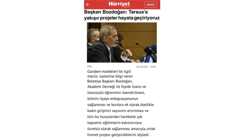 Başkan Bozdoğan: Tarsus\\\'a Yakışır Projeleri Hayata Geçiriyoruz