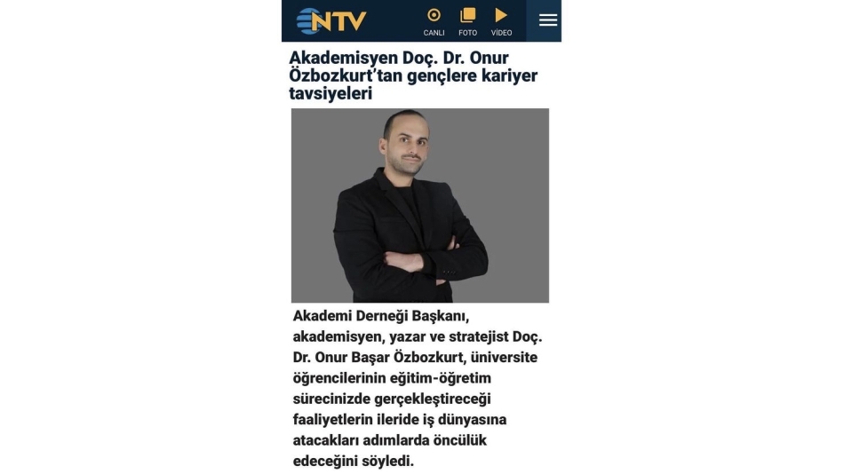 Akademisyen Doç. Dr. Onur Özbozkurt’tan Gençlere Kariyer Tavsiyeleri