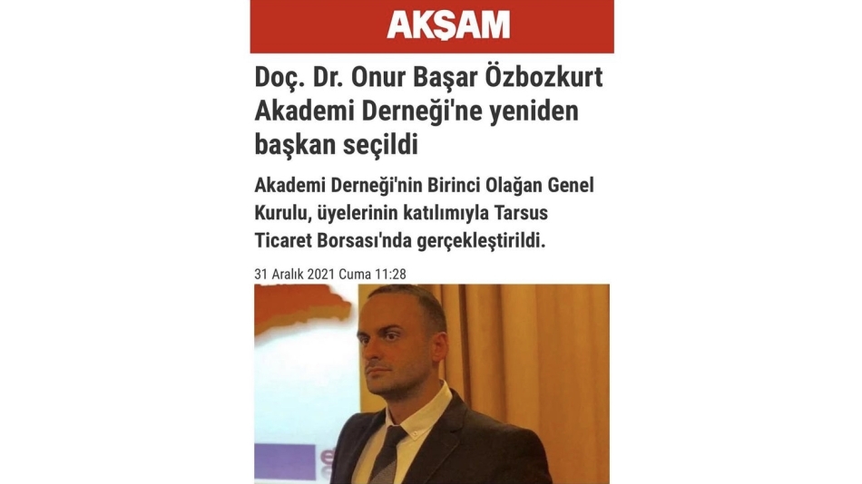 Doç. Dr. Onur Başar Özbozkurt Akademi Derneği'ne Yeniden Başkan Seçildi