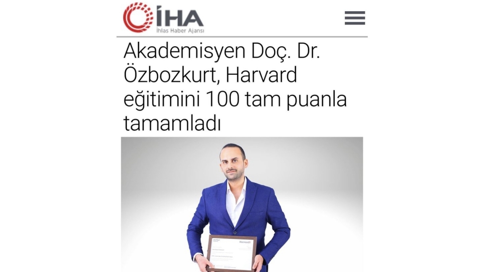 Akademisyen Doç. Dr. Özbozkurt, Harvard Eğitimini 100 Tam Puanla Tamamladı